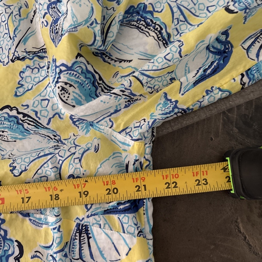 Talbots Seashell Print Top Womens Plus 1X Yellow Blue Lace Up Neck Coastal - Picture 10 of 11